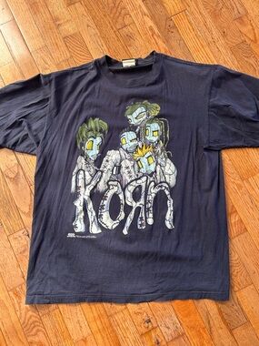 Korn Band Graphic Tee - Black with Pale Green & Yellow Artwork